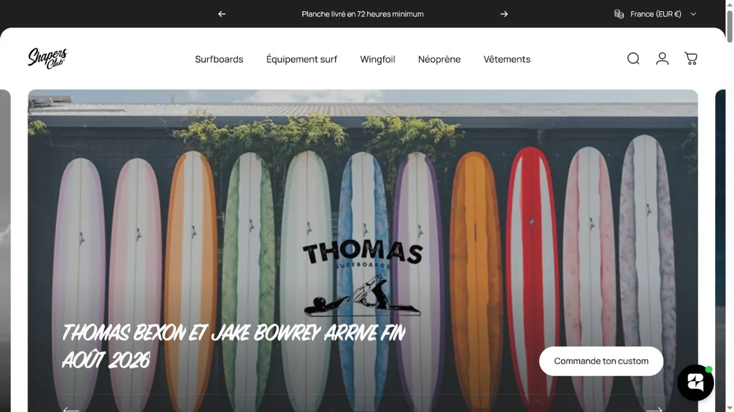 Page d’accueil du surfshop Shapers Club